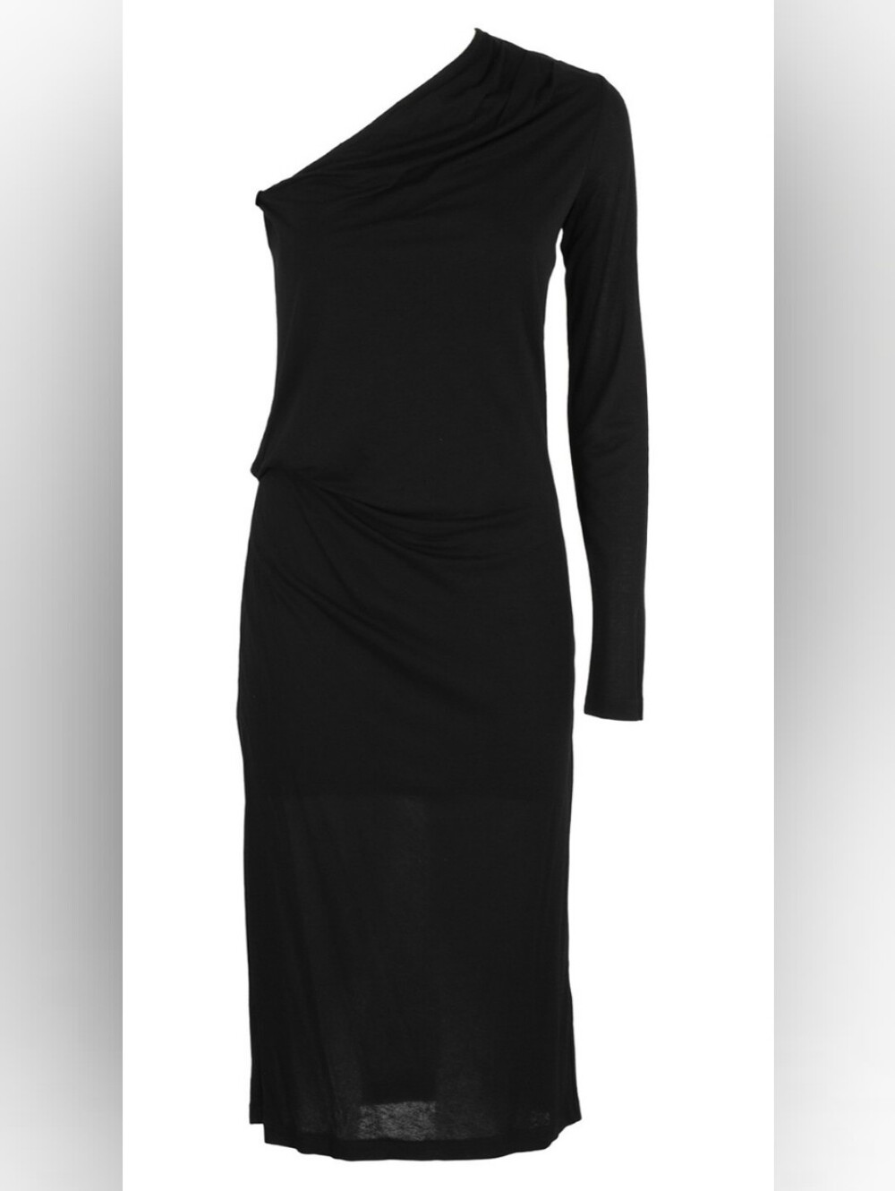 Helmut Lang Black One Sleeve Viscose Asymmetrical Midi Dress - Picture 5 of 7